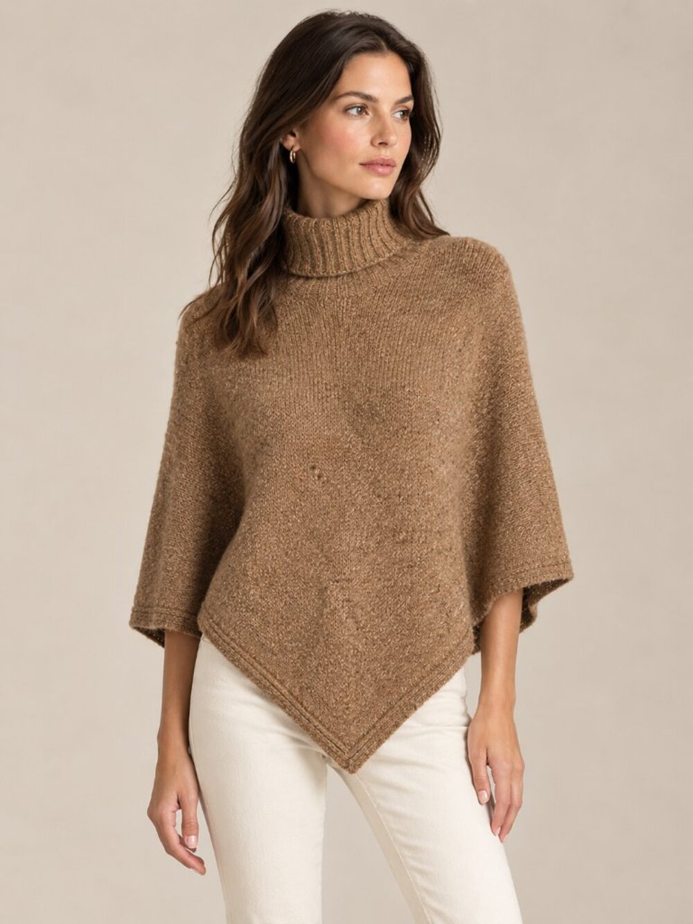 Ralph Lauren Black Label Cashmere Wool Turtleneck Poncho Sweater XS/S Camel